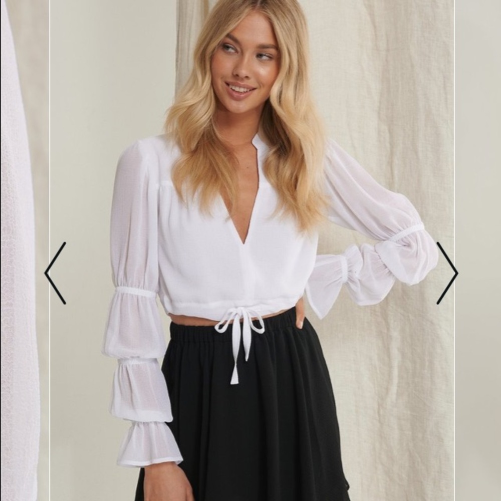 Pamela Reif x NA-KD Tie Detail Puffy Sleeve Top - Picture 2 of 4